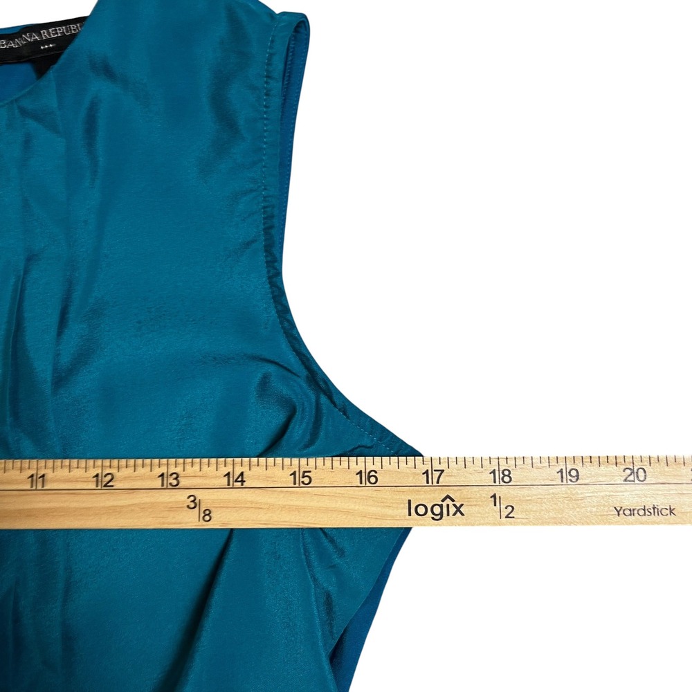 Banana Republic Womens XS Teal Blue Pleated Front Mixed Media Sleeveless Blouse - Picture 5 of 8